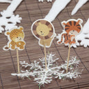 24pcs Cake Dessert Inserted Card with Zoo Animal Elephant Lion Pattern