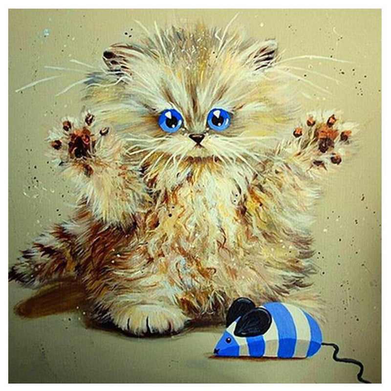 DIY 5D Round Diamond Rhinestone Cross Stitch Painting Home Decor Cute Cat