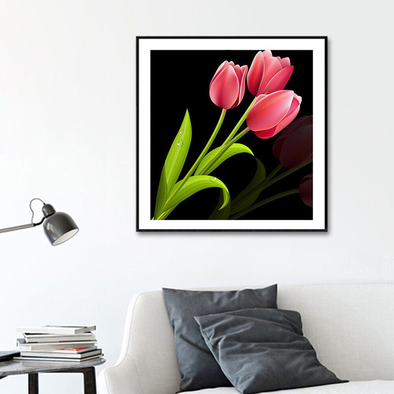 5D Full Round Drill Diamond Painting DIY Pink Tulip Wall Rhinestone Picture