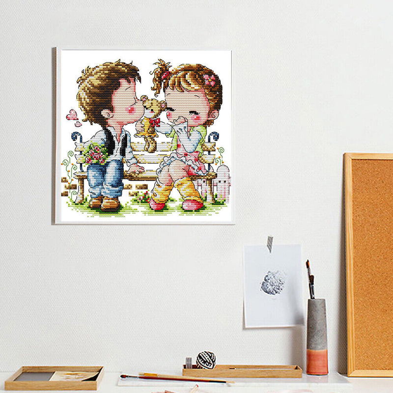 Partial Embroidery Lover Kiss DIY Stamped Canvas 14CT Needlework Sets Home Decor