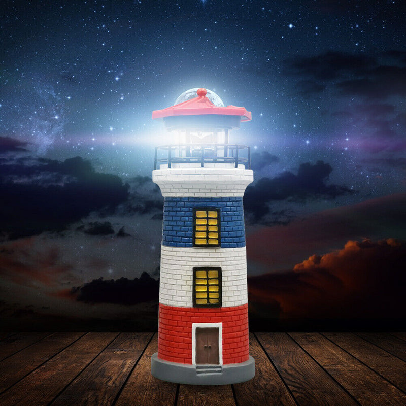 LED Lighthouse Solar Light Garden Outdoor Rotating Beacon Tower Lamp (B) Newly