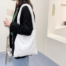 Women Faux Fur Solid Color Handbags Large Capacity Shoulder Bags (White)