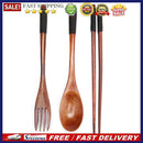 Japanese Portable Wood Chopsticks Fork Spoon Tableware Cutlery Set (A)