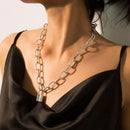 Mens Multi-Layer Chain Punk Necklace Stainless Steel Lock Pendant Bib Choker