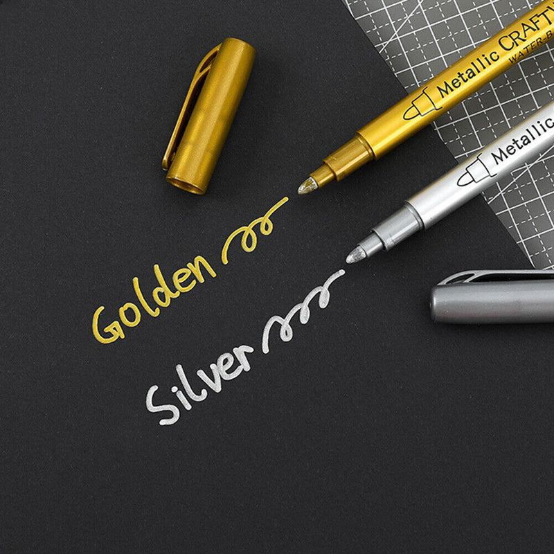 12pcs DIY Metallic Craftwork Pen Waterproof Kid Stationery (6Gold+6Silver) Newly