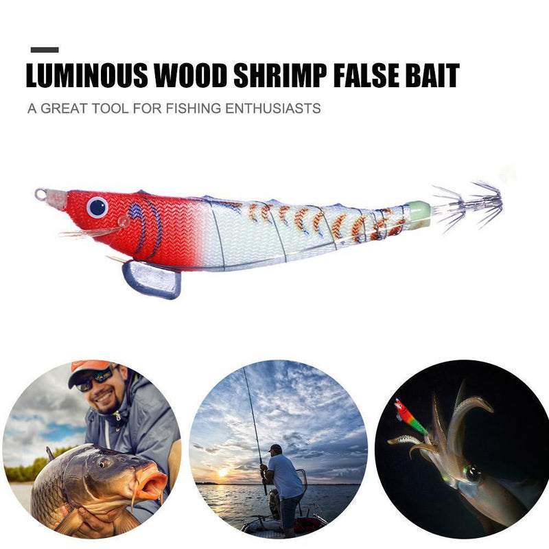Luminous Wood Shrimp Fishing Lures 12cm 14.3g Artificial Bait (Red White)