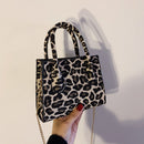 Women Print Chain Shoulder Bag Lady Mini Zipper Top-handle Bag (Leopard)