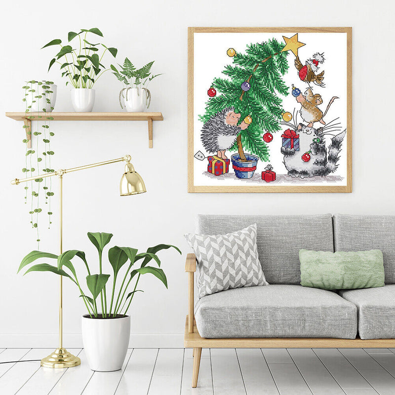 14CT Partial Cross Stitch Christmas Tree Counted DIY Embroidery Home Decoration
