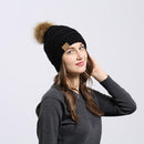 Autumn Winter Warm Knit Hat Korean Lovely Pompom Unisex Crochet Cap (Black)
