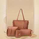 4pcs/Set Lichi Leather Tassels Women Tote Shoulder Clutch Bags (Light Brown