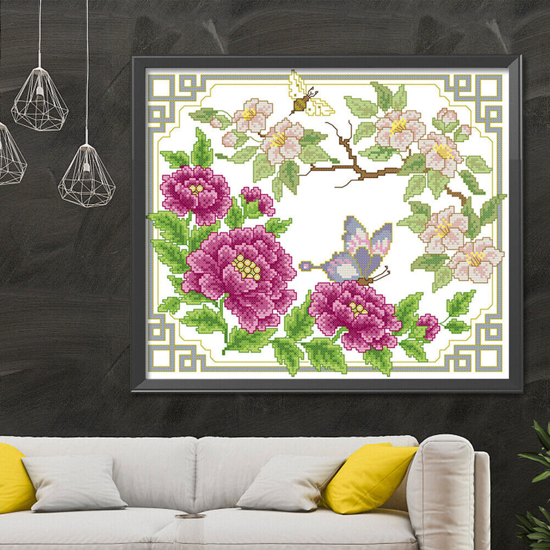 Partial Embroidery Flower Butterfly 14CT Printed Cross Stitch Cotton Kit Decor