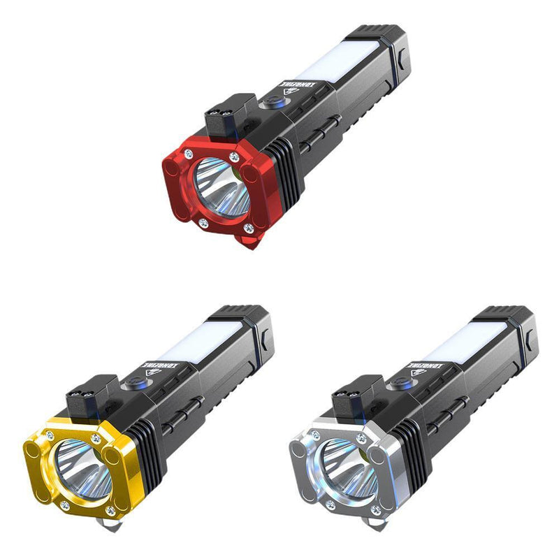 Multi Tool LED Flashlight-Waterproof for Car with Glass Breaker (Red)
