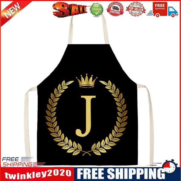 Letter J Printed Linen Apron Waterproof Home Cooking Baking Bibs (82X68CM)