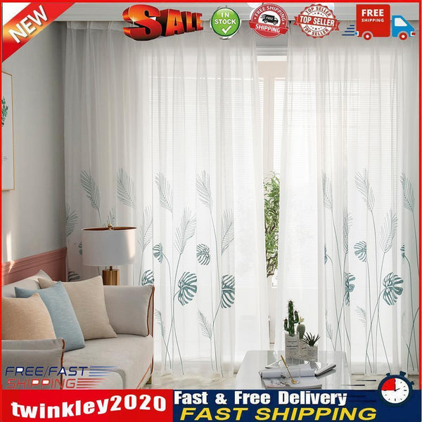 Palm Leaf Windows Tulle Curtains Living Room Bedroom Screen Drapes (Green) Newly