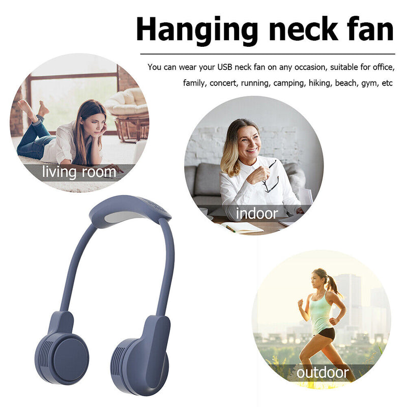 #A Rechargeable Hanging Neck Fans Outdoor Leafless Mini Bladeless Small Fans Coo