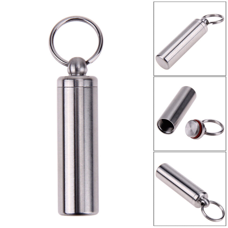 Survival Waterproof Pills Box Container Aluminum Medicine Bottle Keychain