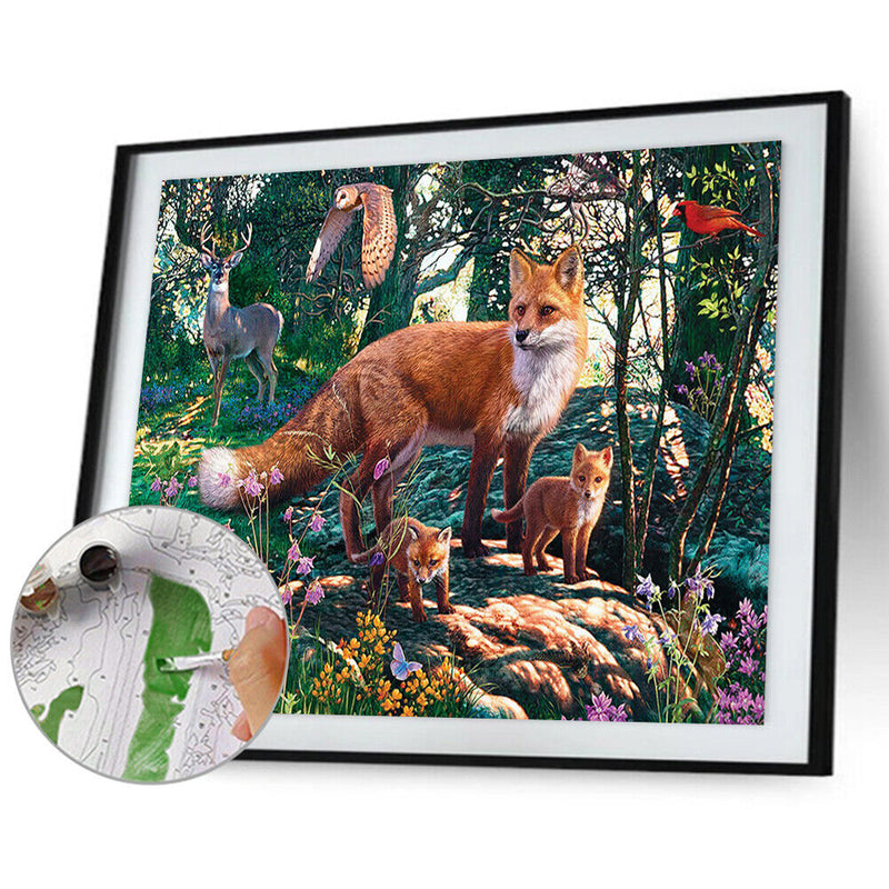 Oil Paint by Numbers Kit Animal Family DIY Picture Drawing Artwork Craft Gifts