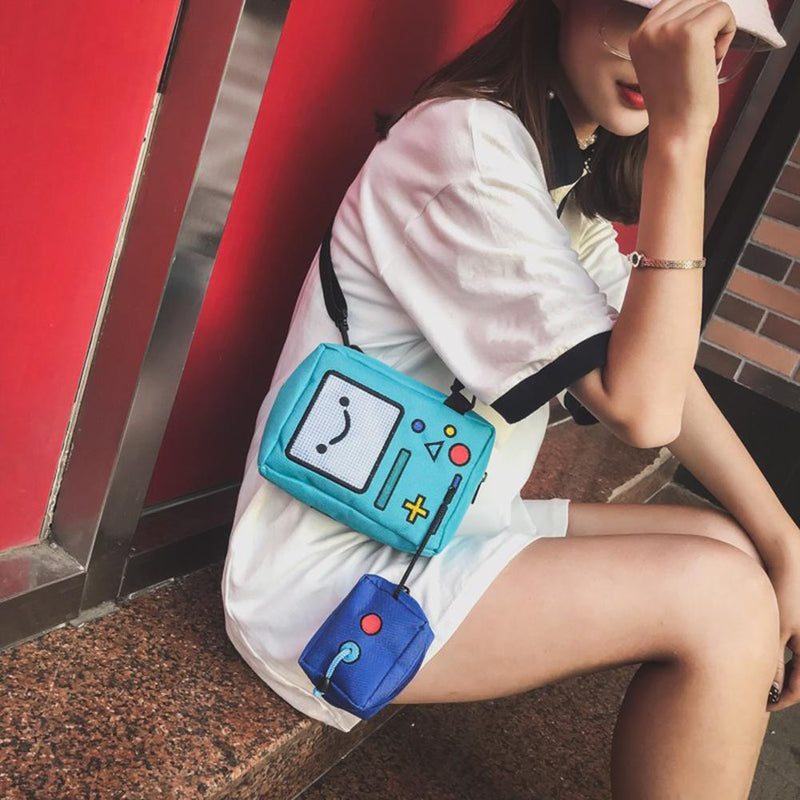 Fashion Women Mini Shoulder Bag Canvas Cartoon Robot Crossbody Bags Purse