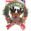 Christmas Wreath Welcome Ornament Elk Reindeer Artificial Berry Pine Branch