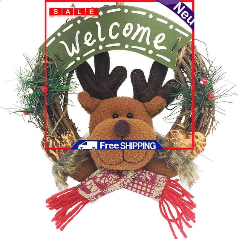 Christmas Wreath Welcome Ornament Elk Reindeer Artificial Berry Pine Branch