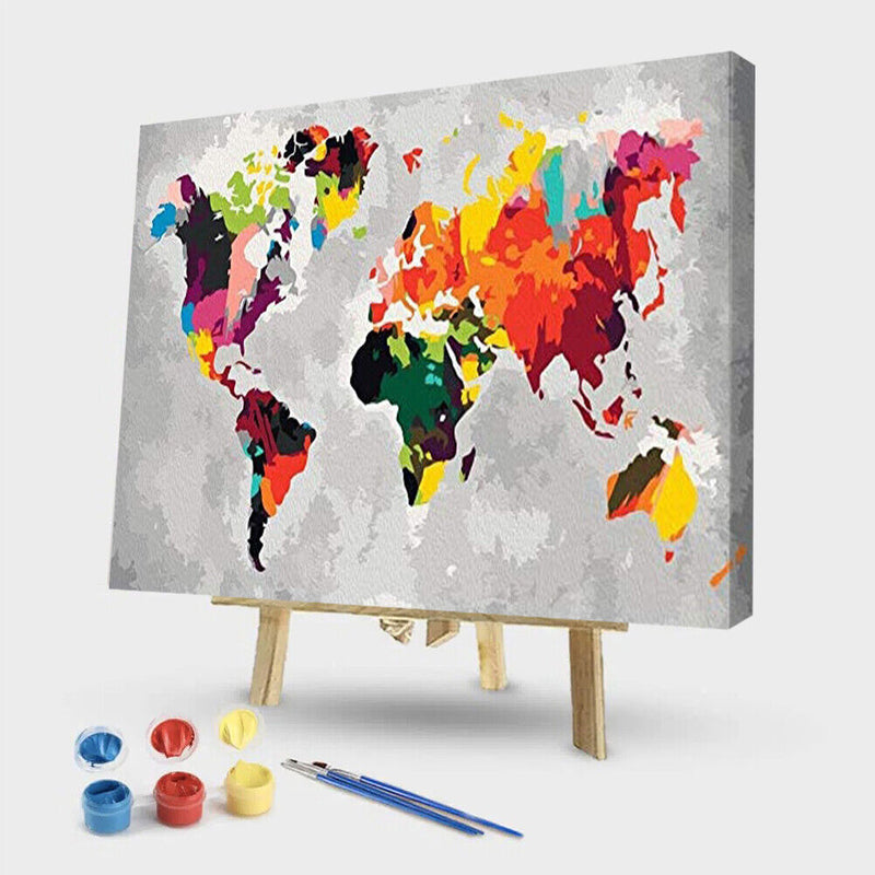 World Map Oil Painting By Numbers Canvas Wall Drawing Kits DIY Home Decor