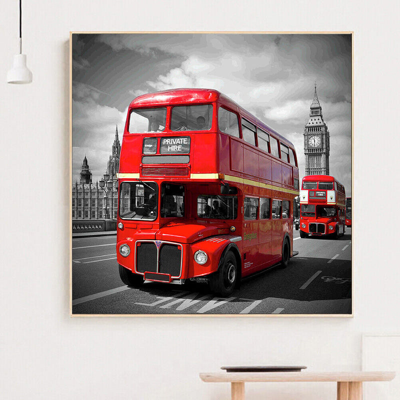 Round Drill Diamond Painting Double-Decker Bus Diamond Embroidery for Wall Gift