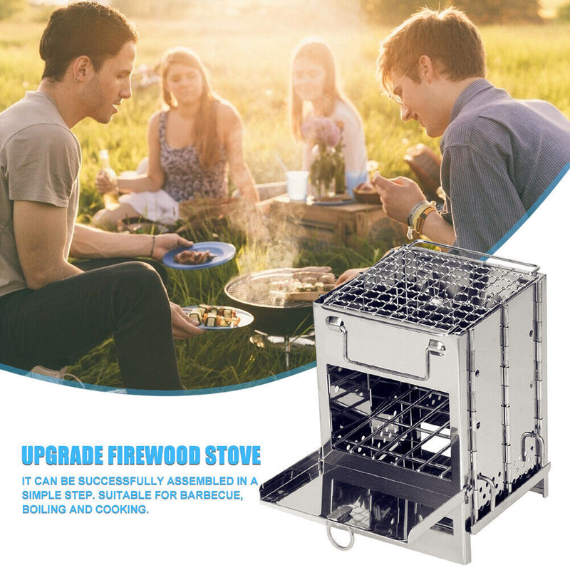 Outdoor Portable Grill Rack Stainless Steel Stove Camping Picnic BBQ Oven Set