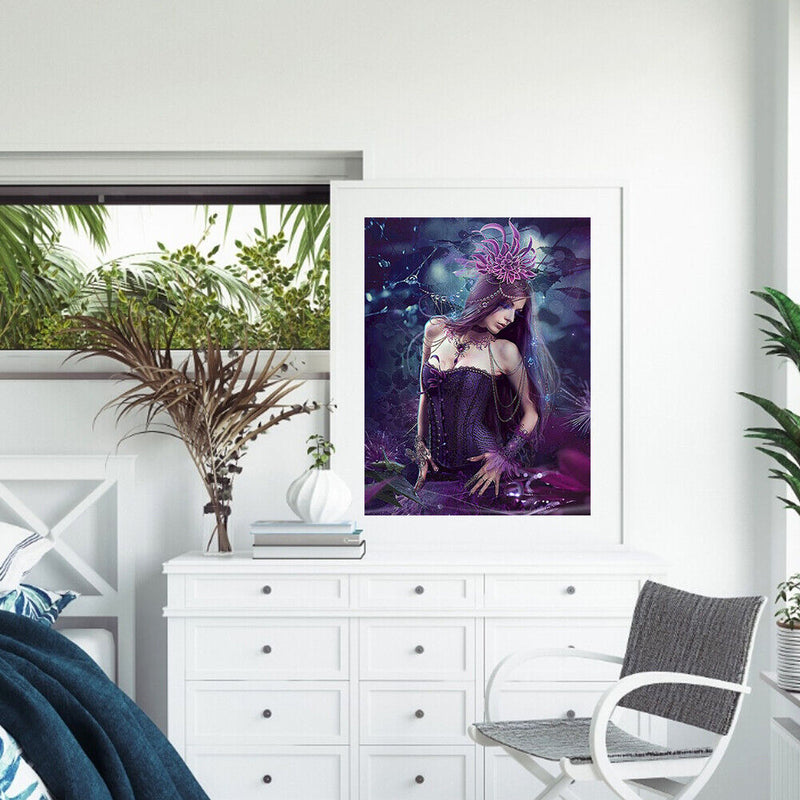 Purple Flower Girl Oil Paint By Numbers Kit DIY Acrylic Painting on Canvas