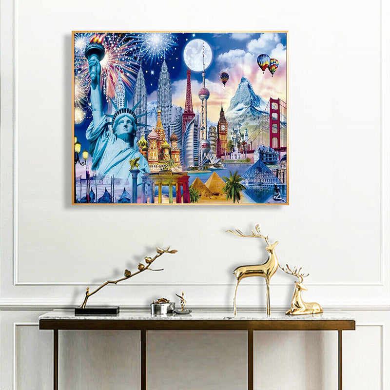 Full Embroidery Cotton 11CT 3 Strands White Fabric Statue of Liberty Cre
