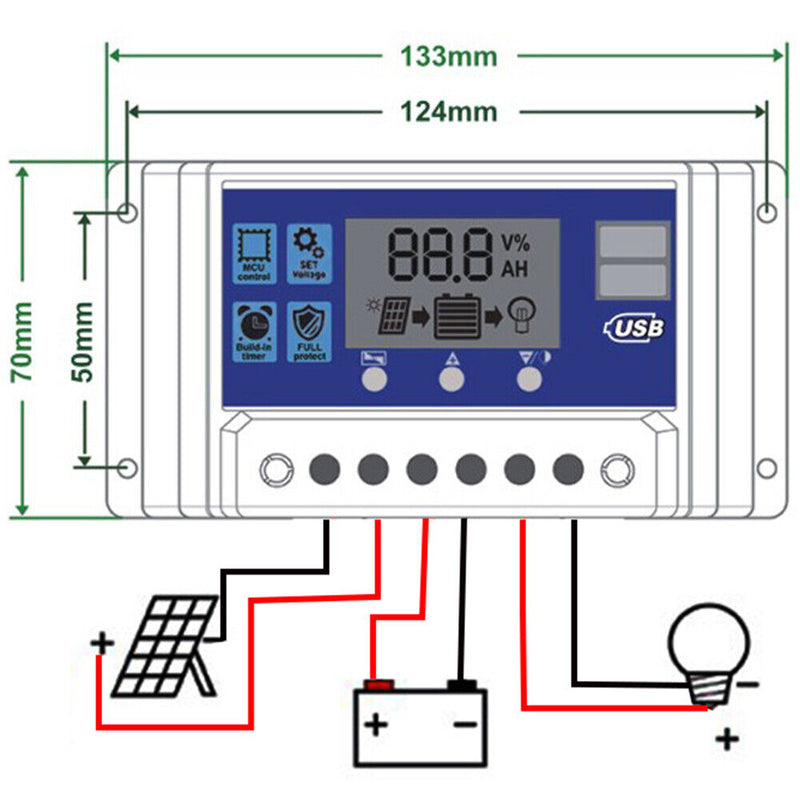 12V24V PWM Solar Charge Controller LCD USB Panel Battery Regulator (30A) Newly