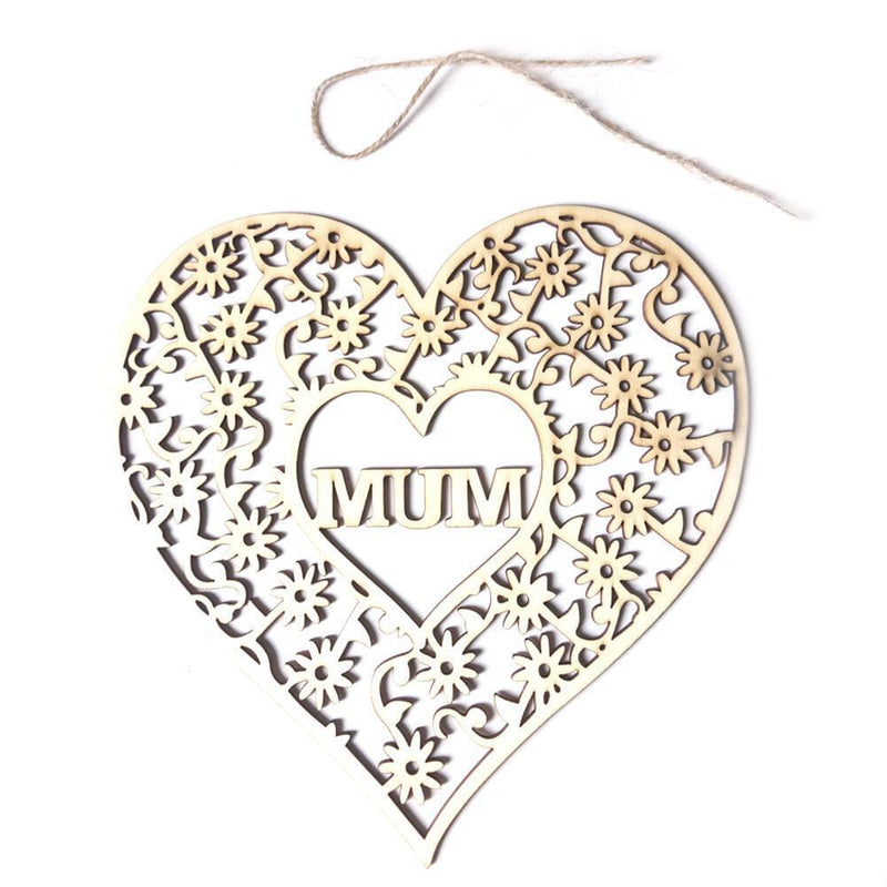 Creative Love Heart Hollow Wood Plaque Pendant Mothers Day Hanging Ornament Craf