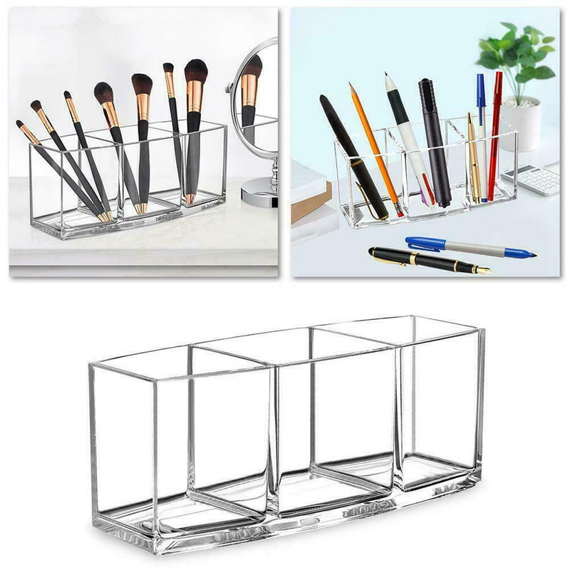 Makeup Brush Holder Organizer 3-Slot Acrylic Cosmetic UK Storage Brushes Z7S6