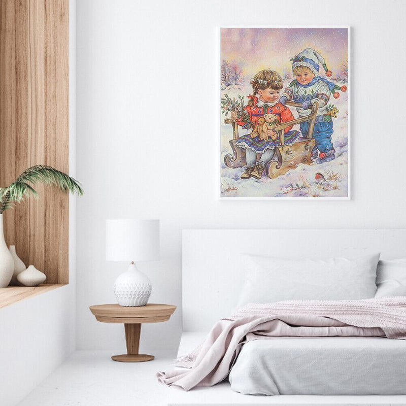 Two Kids Colouring Oil Canvas Pictures DIY Hand Painted Paint By Numbers Ki