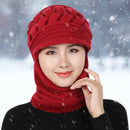 Female Neck Warmer Autumn Winter Beanies Knitted Hat Scarf Thick Warm Fleece
