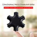 3.5mm Earphone Headphone Audio Splitter 1 Male to 5 Female Adapter (Black)
