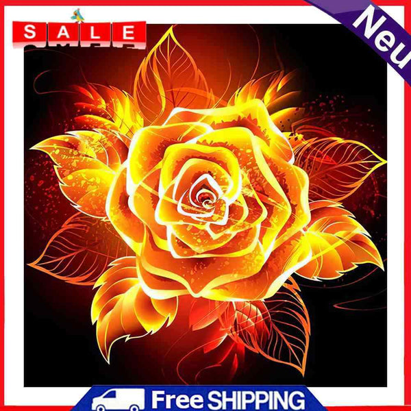 Flames Rose Frameless Picture Oil Paint By Numbers Hand Painted Picture Kit