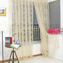 Flocking Floral Tulle Printed Window Door Curtain for Living Room (Beige)