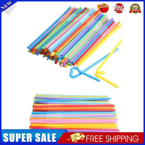 00 Pcs Flexible Plastic Bendy Mixed Colours Party Disposable Drinking Straws