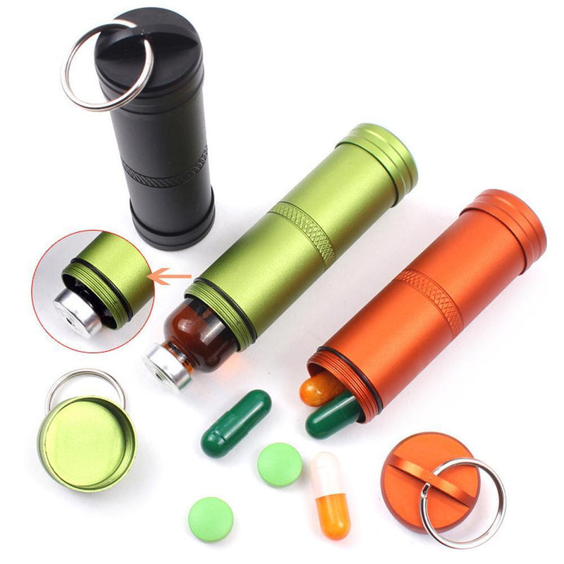 3pcs Aluminum Alloy Waterproof Case First-Aid Medicine Bottle with Key Ring