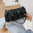 Fashion Ladies Party Wristlet Underarm Bag Cloud Pleated Handbag PU Leather Tote