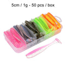 50pcs T Tail Soft Lures Artificial Fishing Bait for Freshwater (7cm 2.1g)
