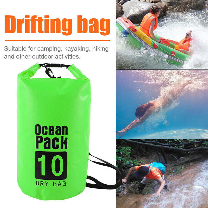 Waterproof Dry Bag Pack Sack Swimming Kayaking River Trekking (10L Green) Newly