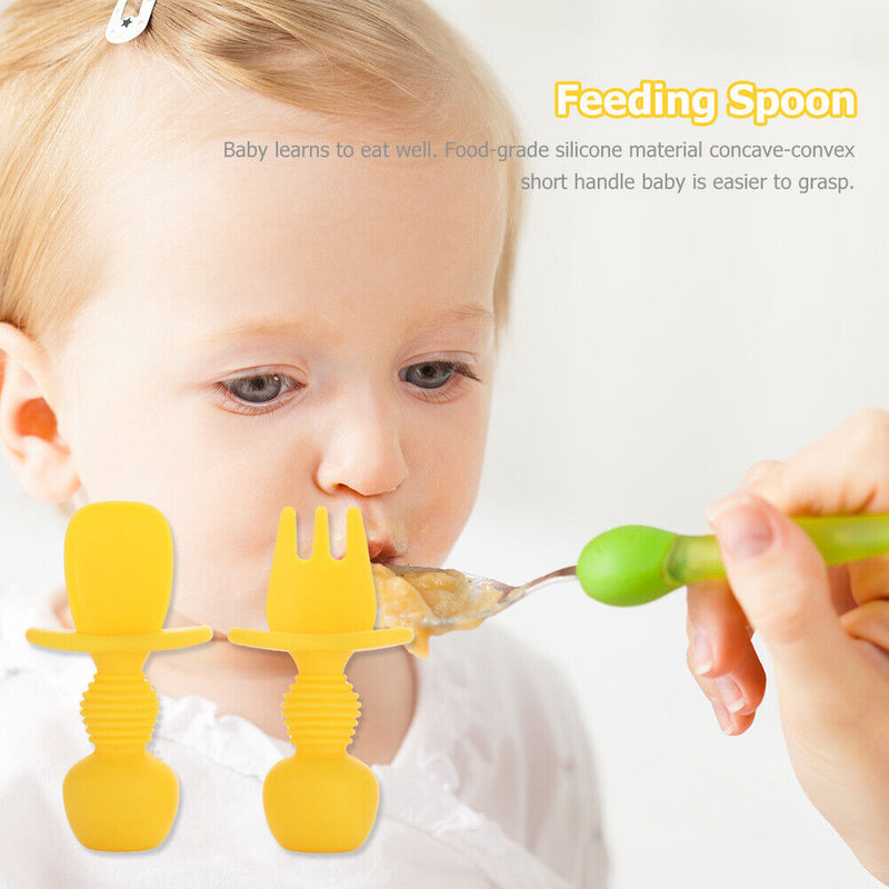 Baby Silicone Training Feeding Spoon Toddlers BPA-free Tableware (Yellow) Newly