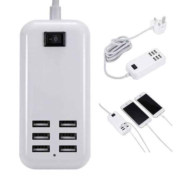 1.5m Cable Multi 6-Ports Portable Socket Power Supply Adapter USB Phone Charger