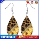 Retro Leopard Dangle Earrings Sunflower Leather Statement Hook Earrings