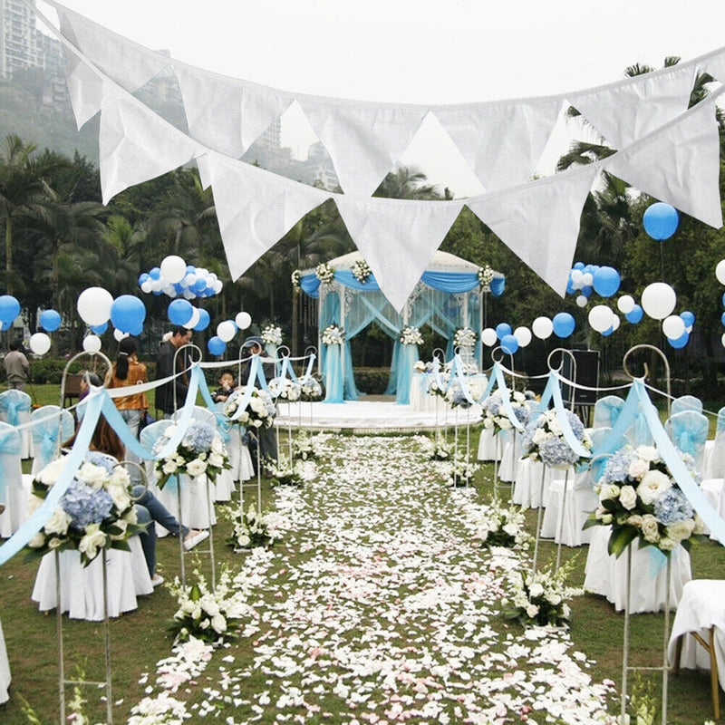 12 Flags 3.2m White Cotton Birthday Wedding Party Pennant Bunting Banner Decor