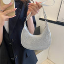 Crescent Diamonds Handbag Women Leather Rhinestones Shoulder Underarm Tote Purse