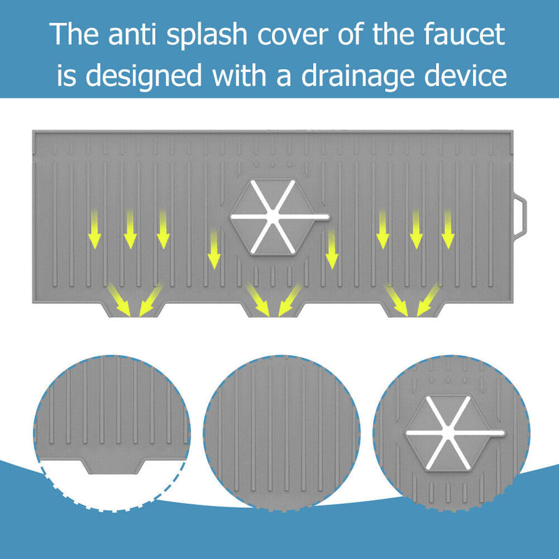 Kitchen Silicone Faucet Mat Sink Splash Guard Countertop Protector (Grey) Newly