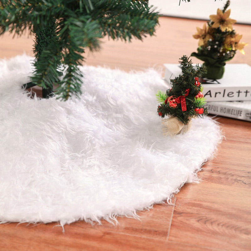 Pure White Hairy Christmas Plush Tree Skirt Home Party Decor Crafts (90cm)