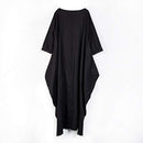 Plus Size Batwing Sleeve Rope Pure Color Linen Women Maxi Dress (Black 2XL)